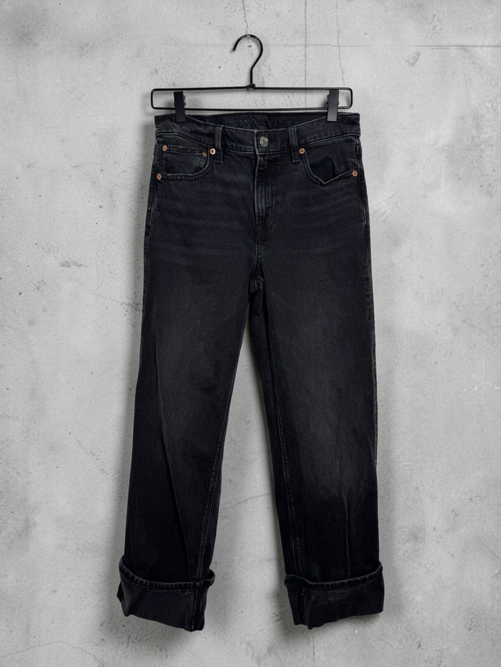 American Eagle Outfitters AE Black Cuffed Stovepipe Jeans Stretch